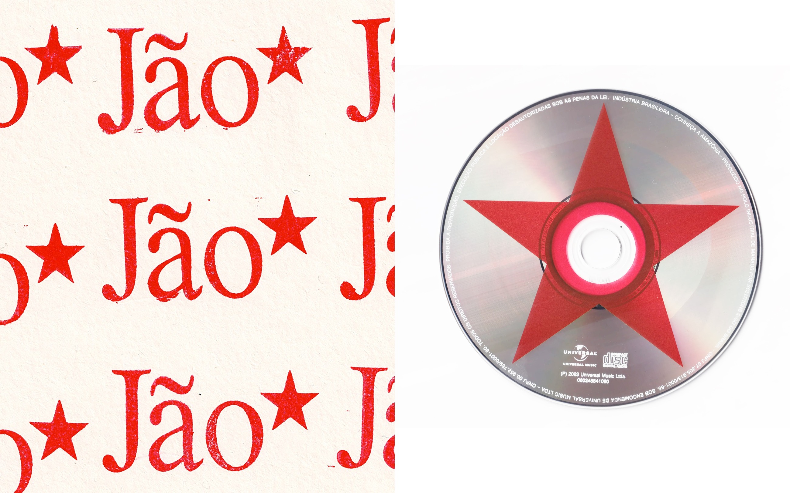 Repeating "Jão" wordmark pattern beside the album CD, its star wrapping the disc's center