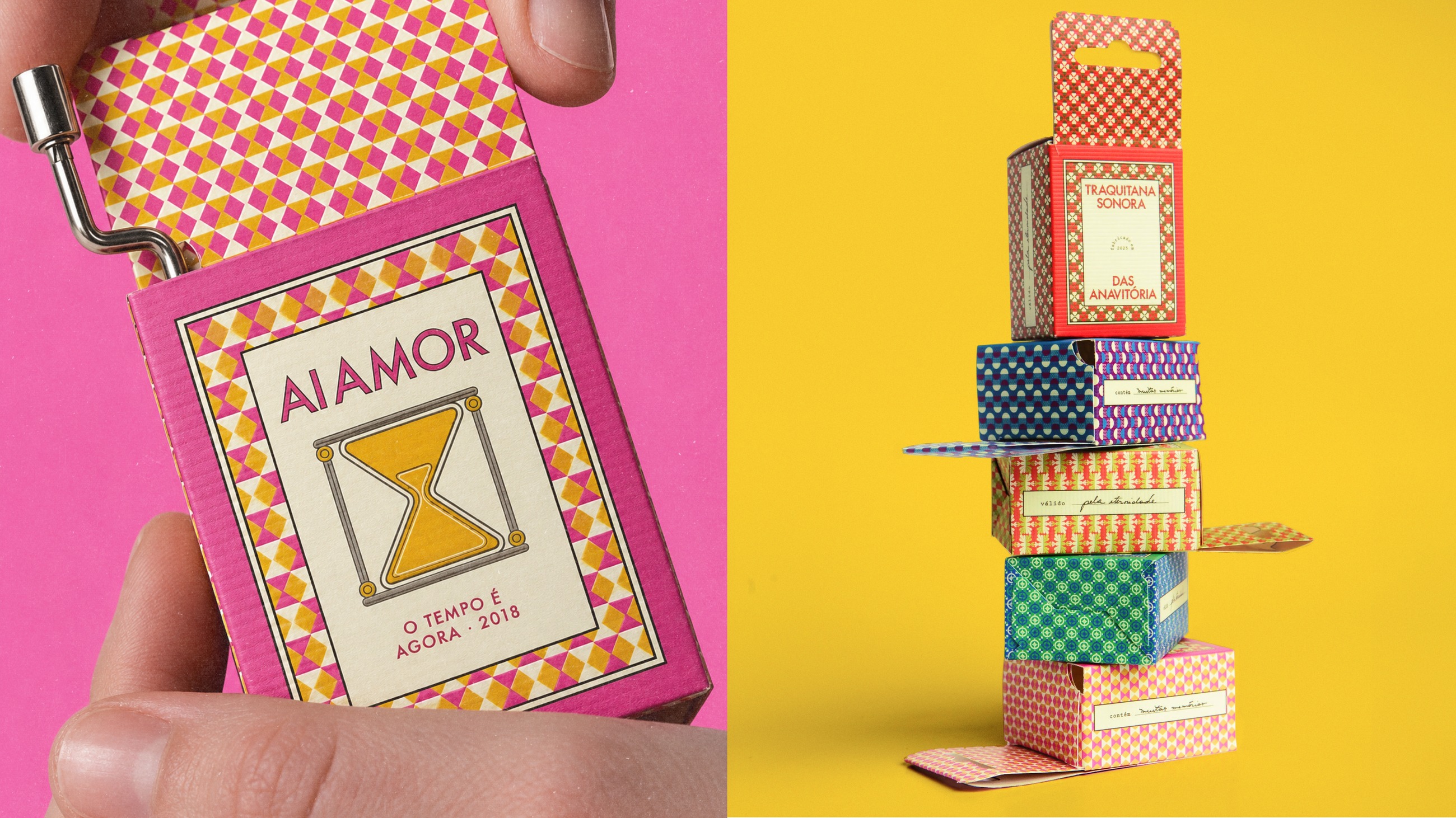 The Ai Amor box held in hand, and all five boxes stacked in a column